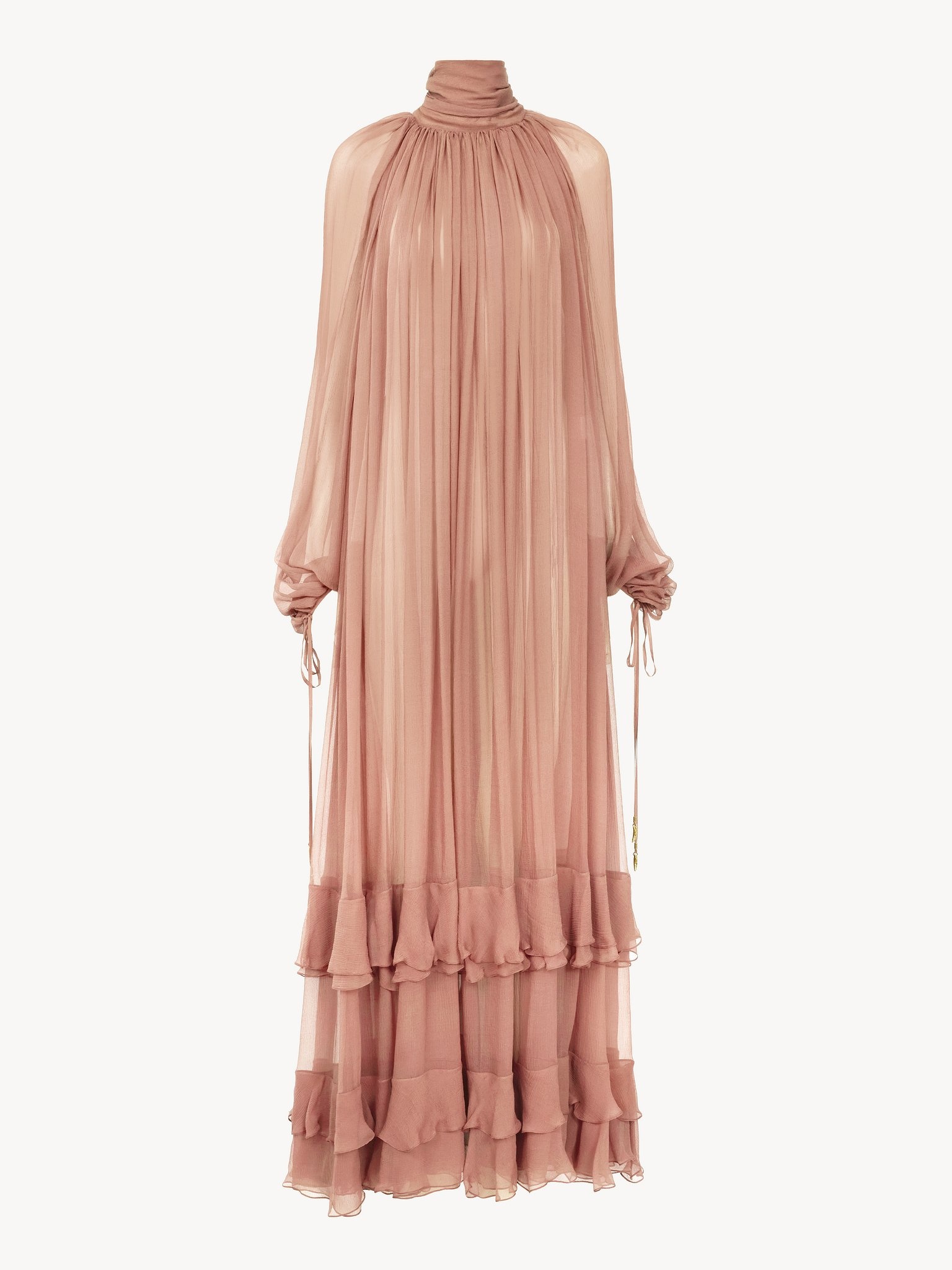 GATHERED LONG DRESS IN SILK MOUSSELINE - 2