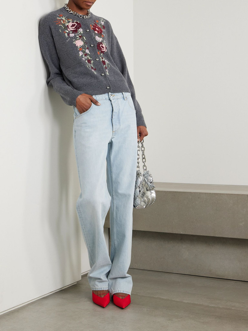 rabanne Embroidered crystal-embellished wool and cashmere-blend cardigan Dark gray outlook