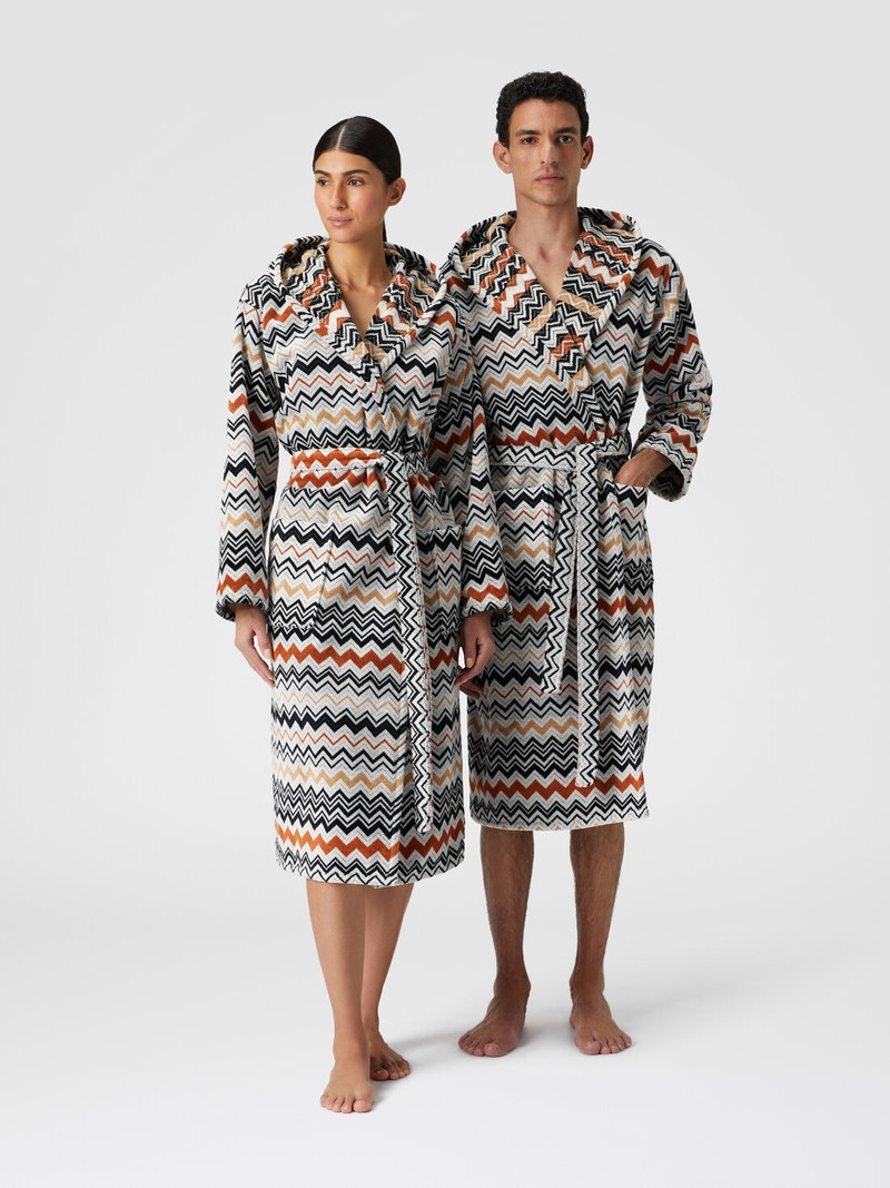 Missoni Bernard bathrobe in cotton terry with zigzag pattern outlook