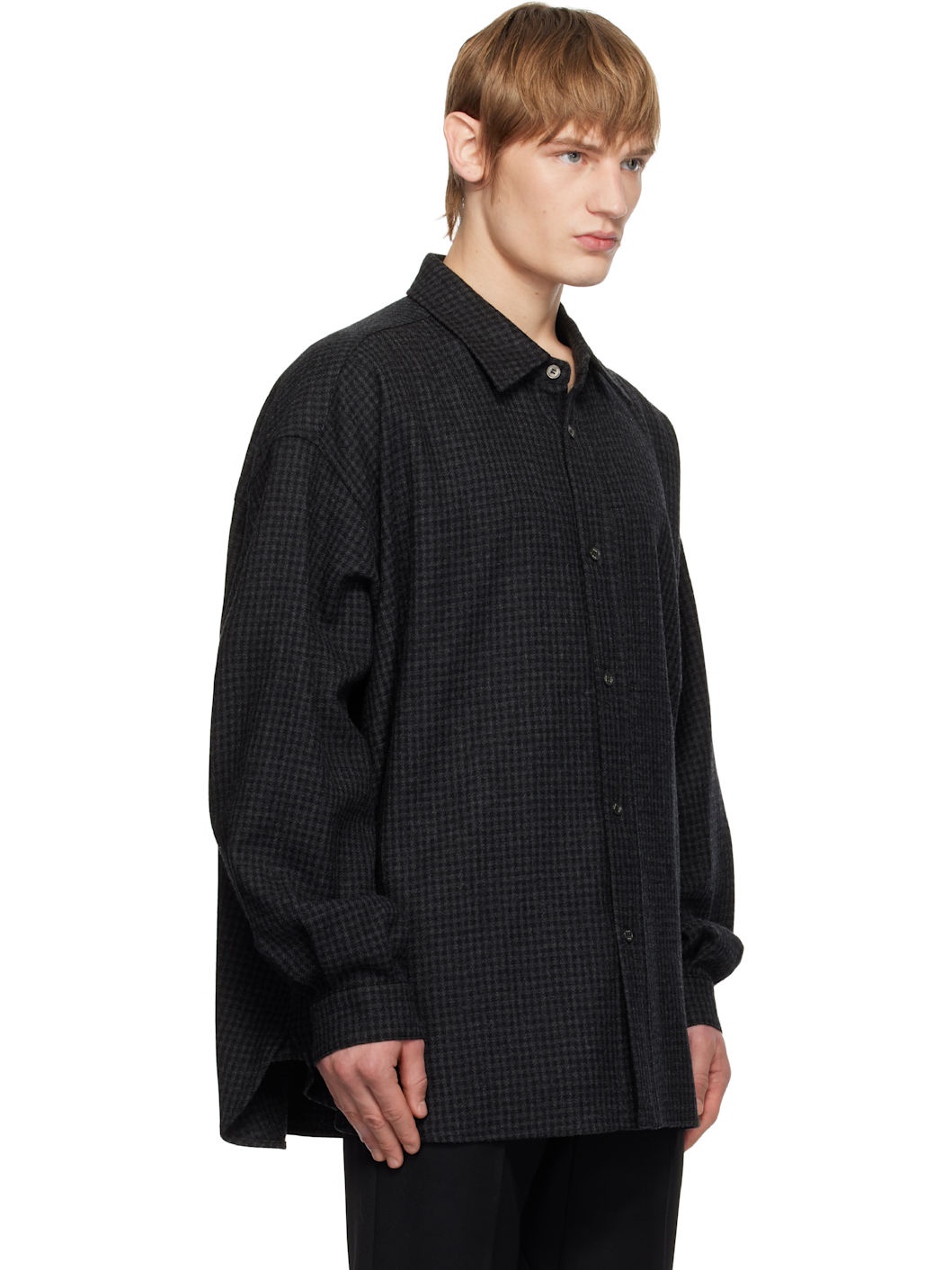 Black Wool Check Shirt - 2