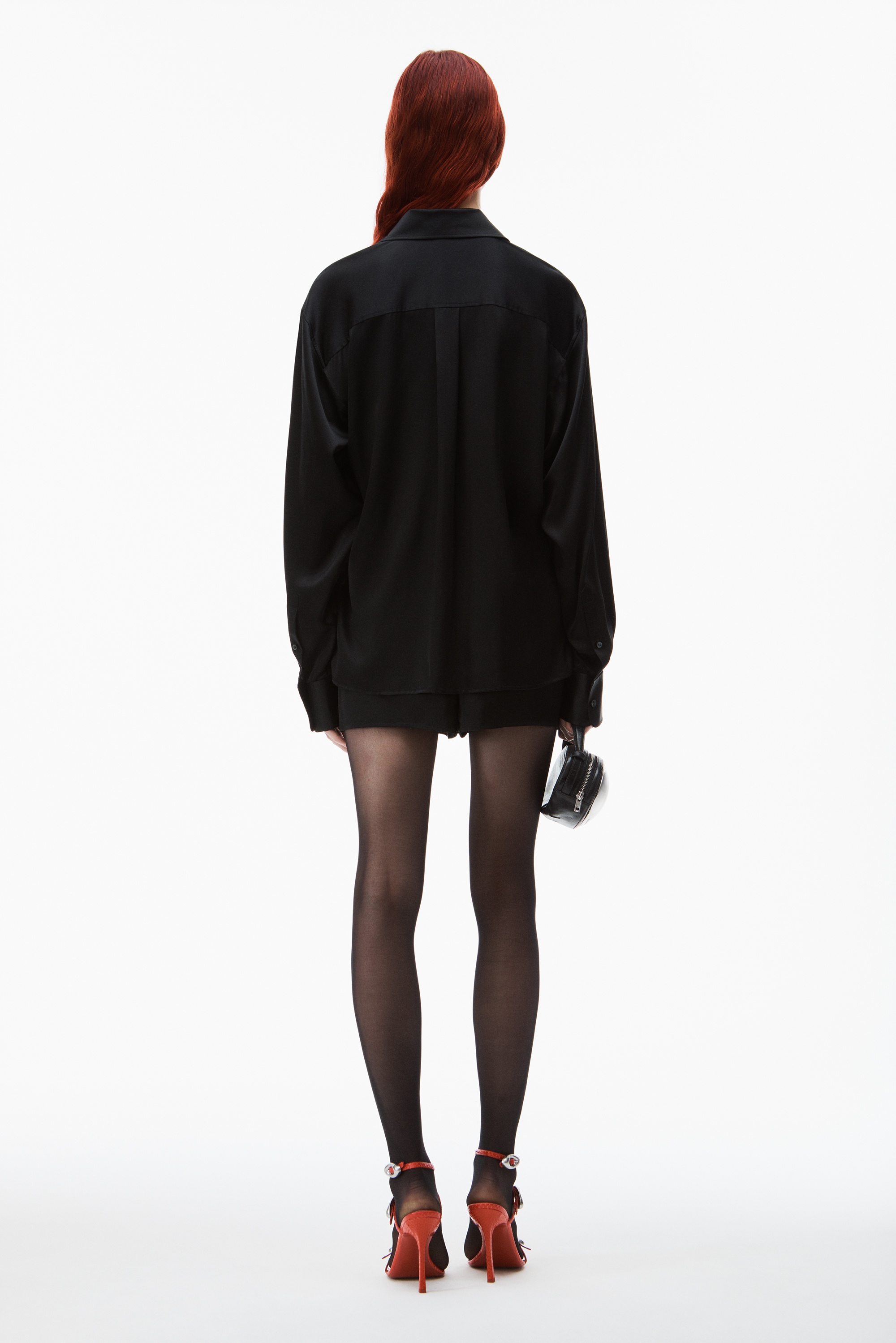 logo detailed button up boxer short romper in silk - 5