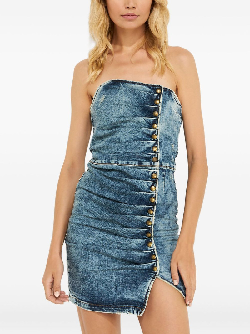 button-fastening strapless mini dress 1