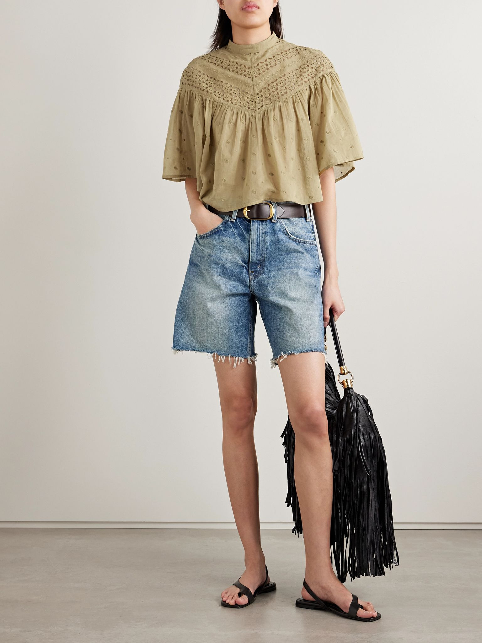 Mikki embroidered broderie anglaise cotton-voile blouse Sage green - 2