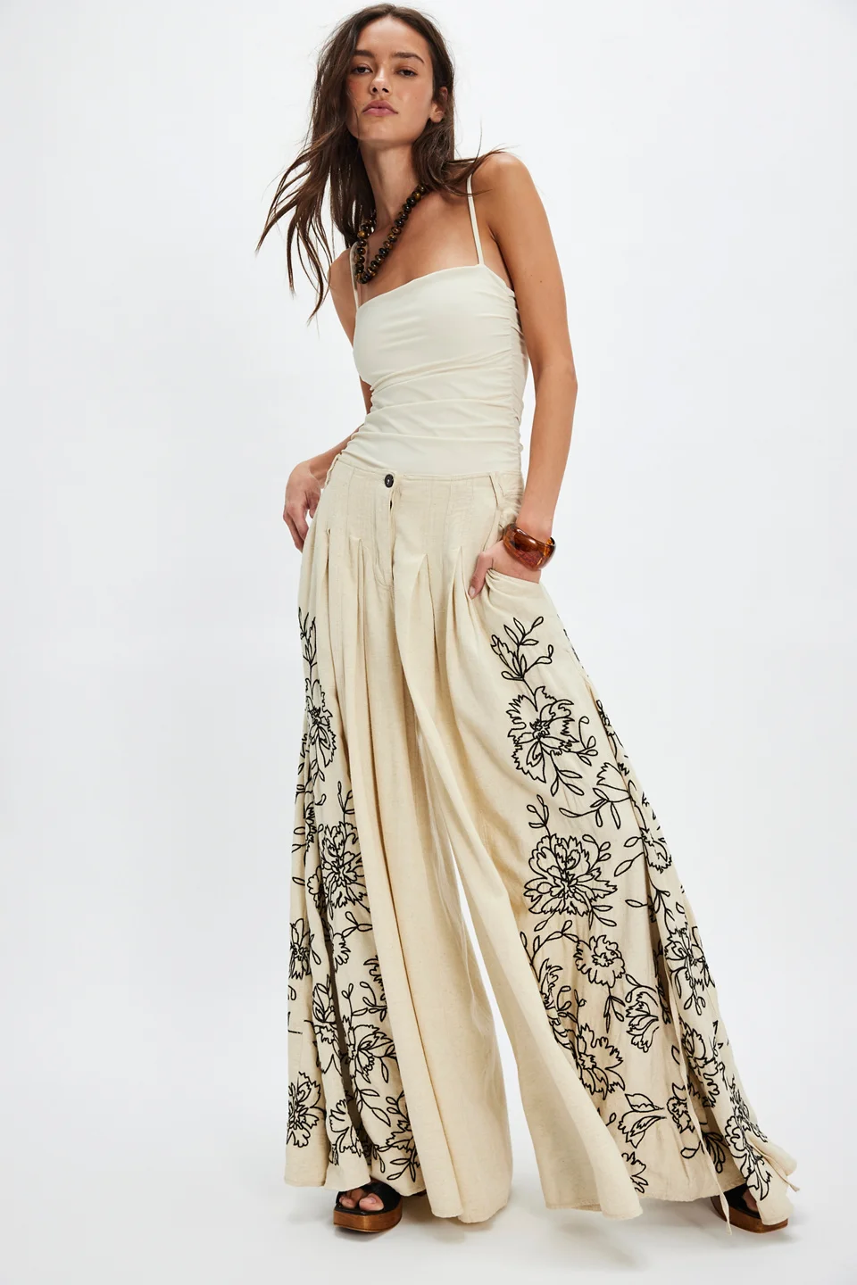 What You Know Embroidered Wide-Leg Pants - 1
