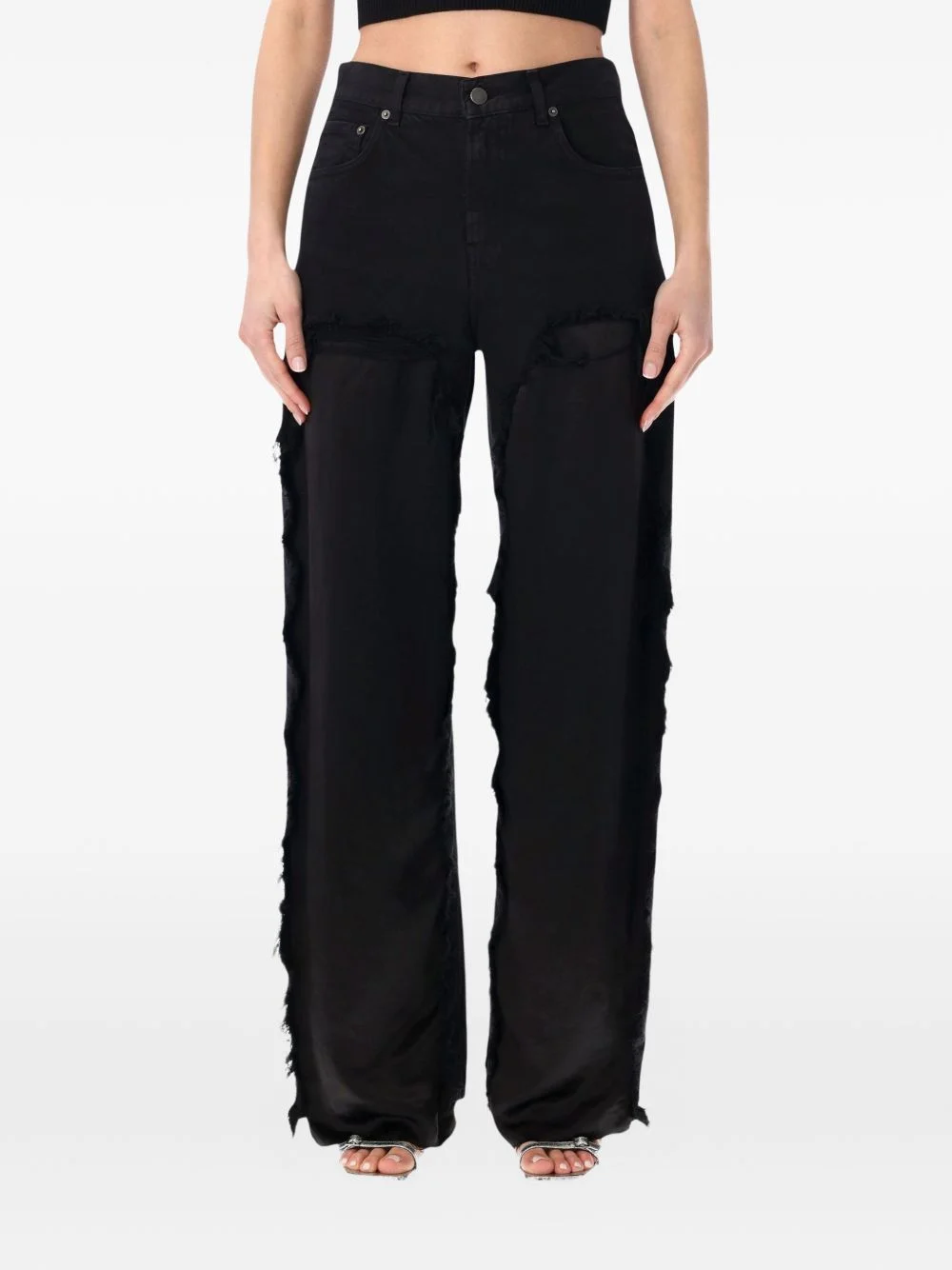 Bonnie frayed satin-panel jeans - 1