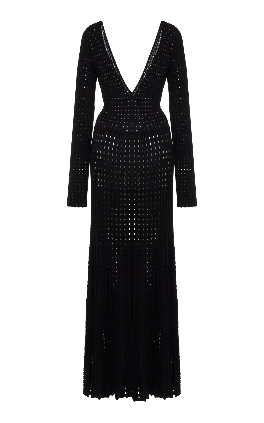 PERFORATED KNIT DRESS WITH LOW V-NECK AND BACK OPENING BLACK - 10