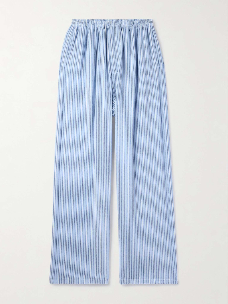 Wide-Leg Striped Fleece Drawstring Pyjama Trousers - 1