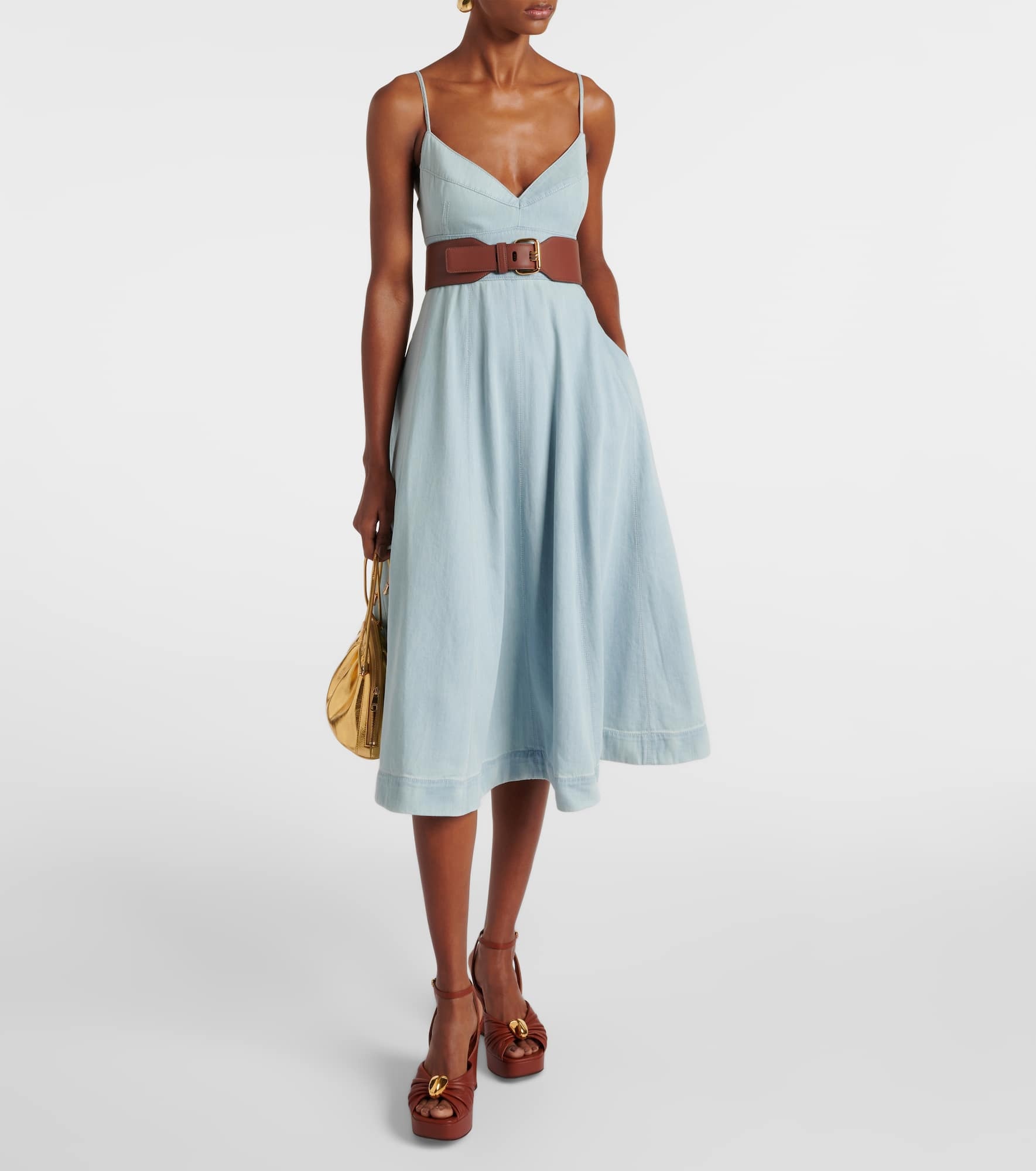 【Zimmermann】ACACIA DENIM SWING DRESS デニム ミディドレス ZIMMERMANN Acacia paneled denim midi dress | NET-A-PORTER