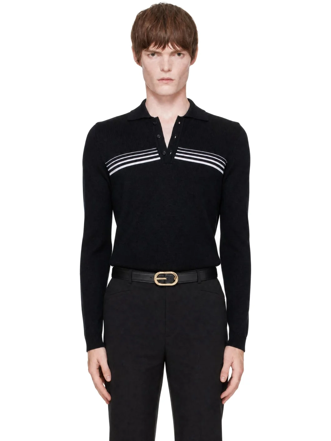 Black Gradient Stripped Polo Sweater - 1