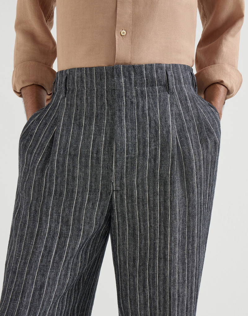 Linen chalk stripe chevron trousers with double pleats 4