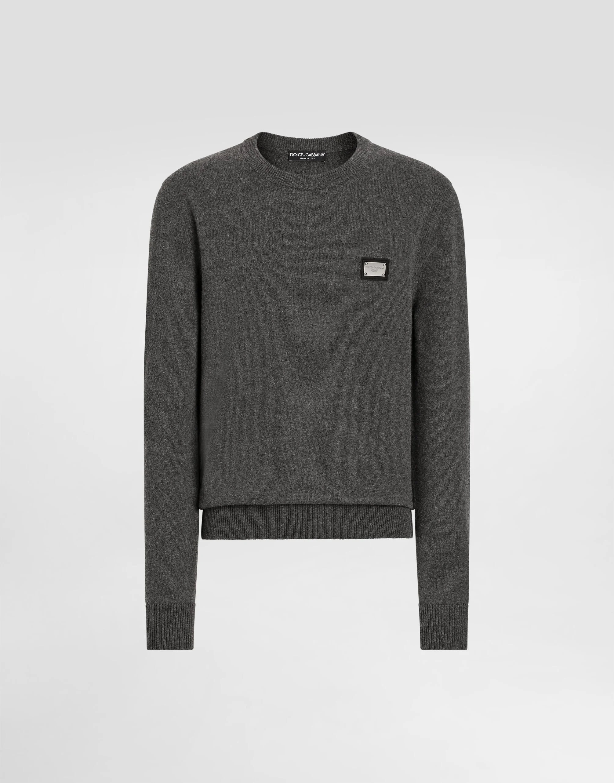 Wool round-neck sweater with branded tag - 1