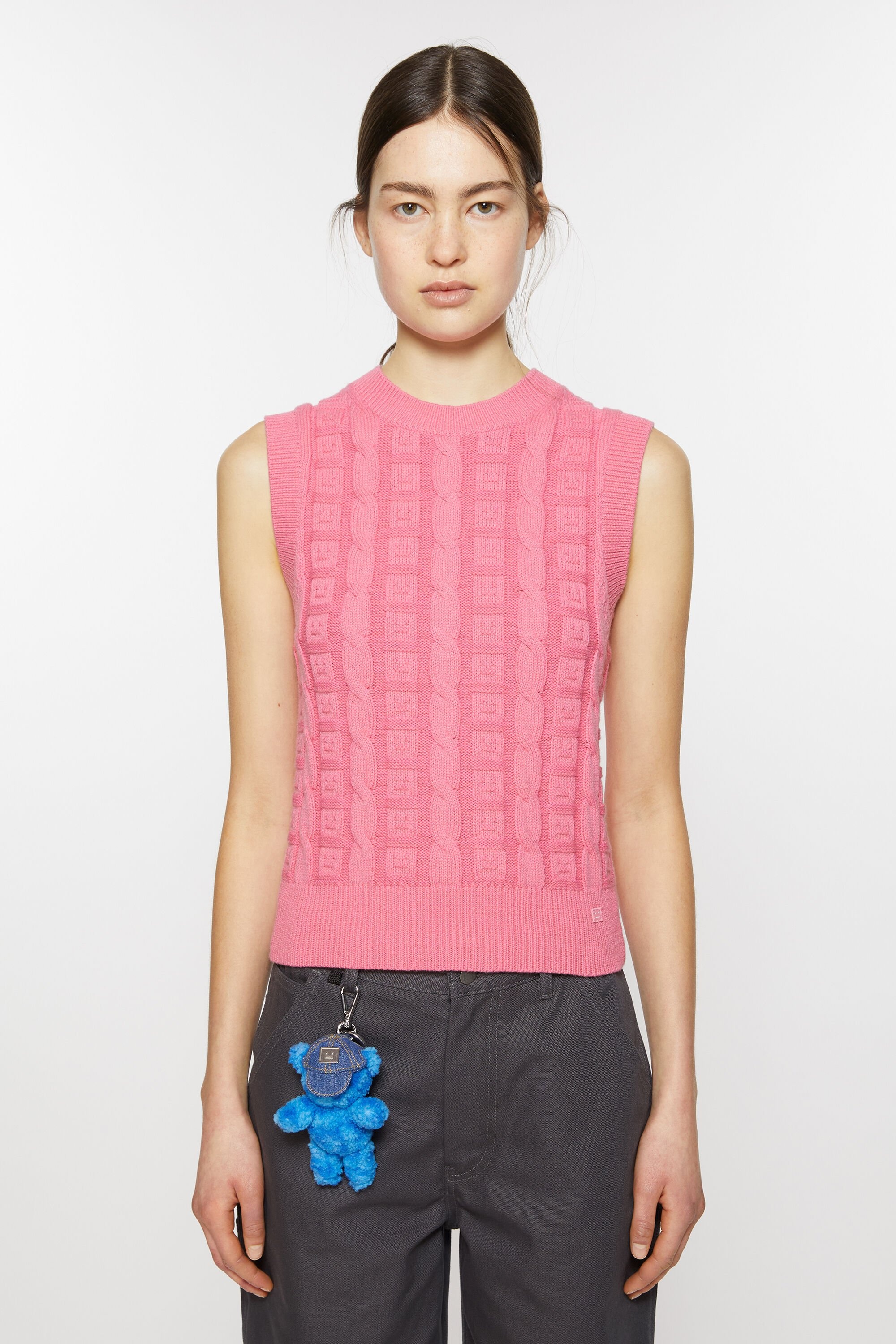 Cable wool sleeveless jumper - Tango pink - 2