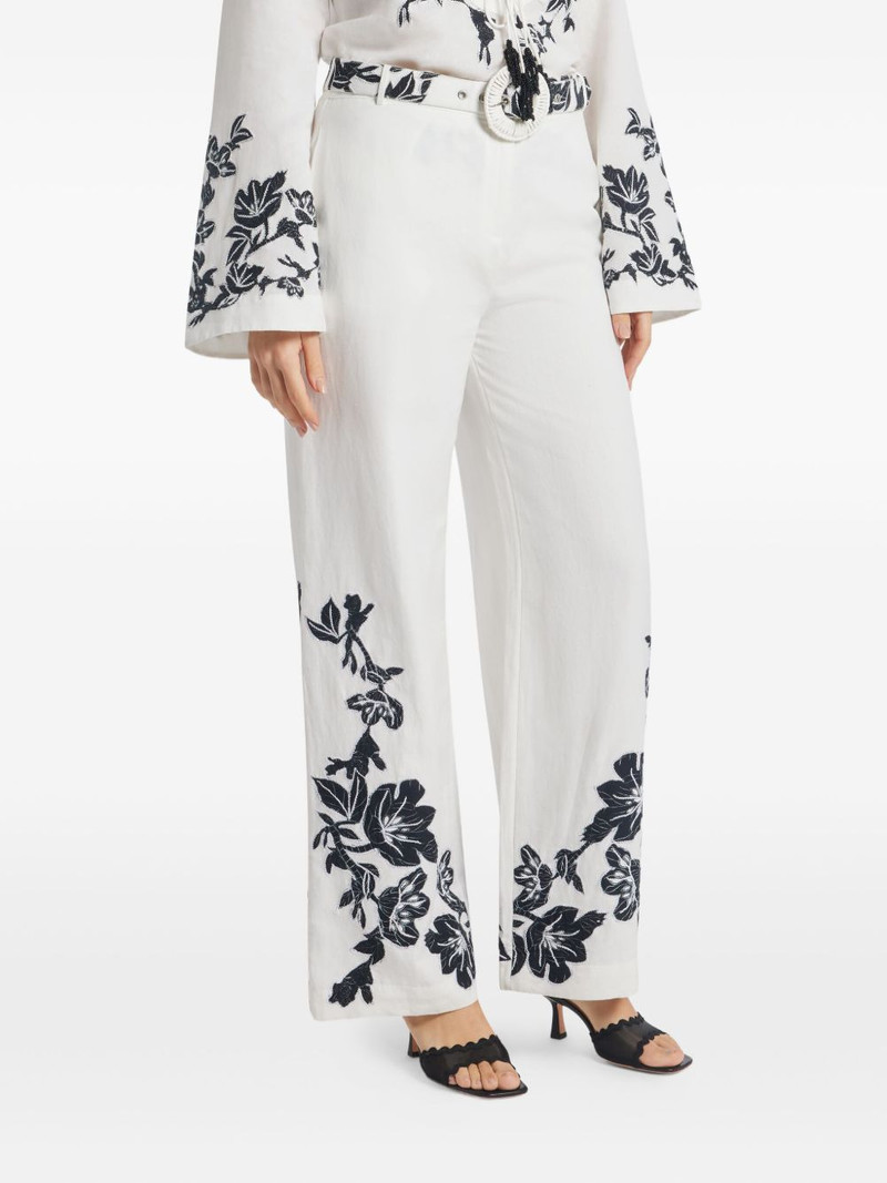 Ahi floral-embroidered belted trousers 3