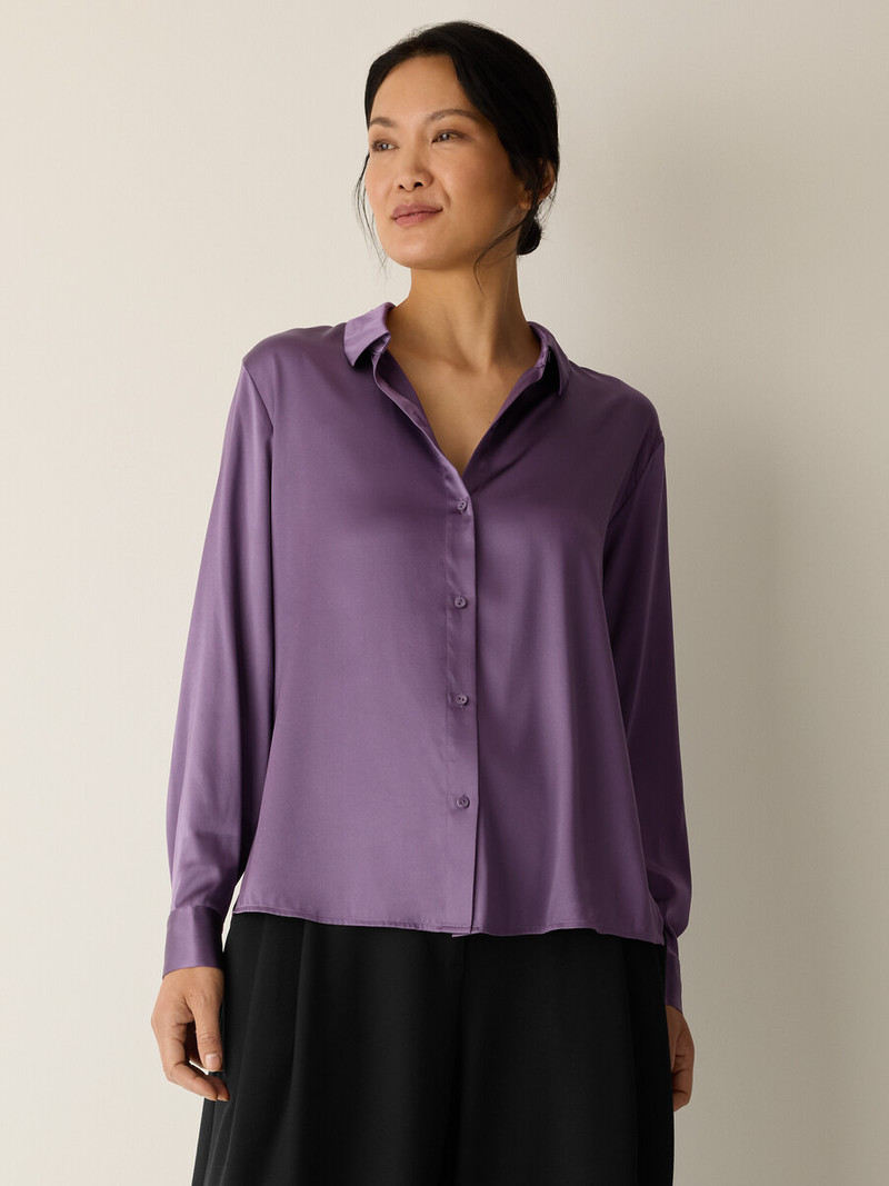 EILEEN FISHER Stretch Silk Charmeuse Classic Collar Shirt outlook