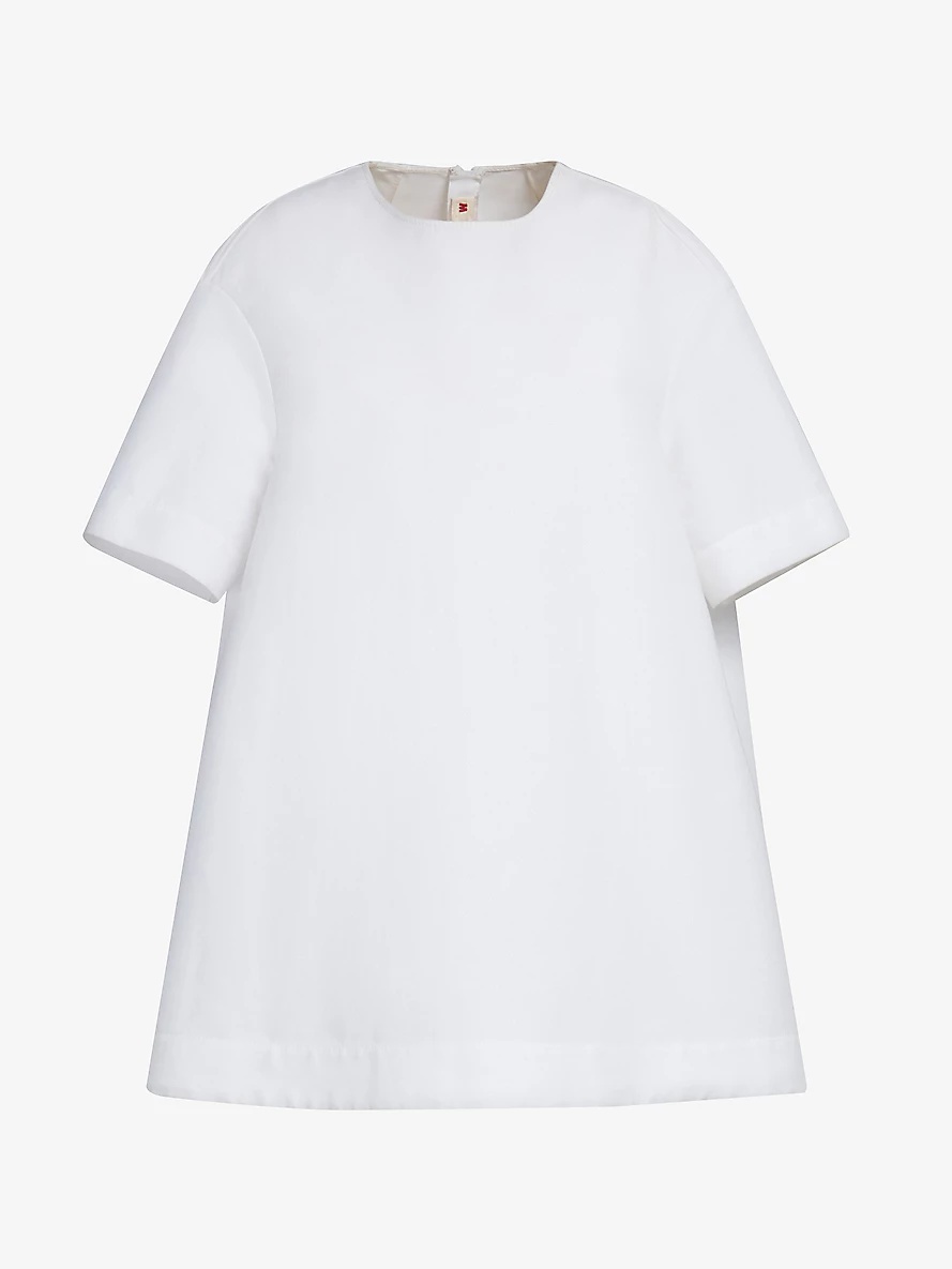 Round-neck short-sleeve cotton mini dress - 1