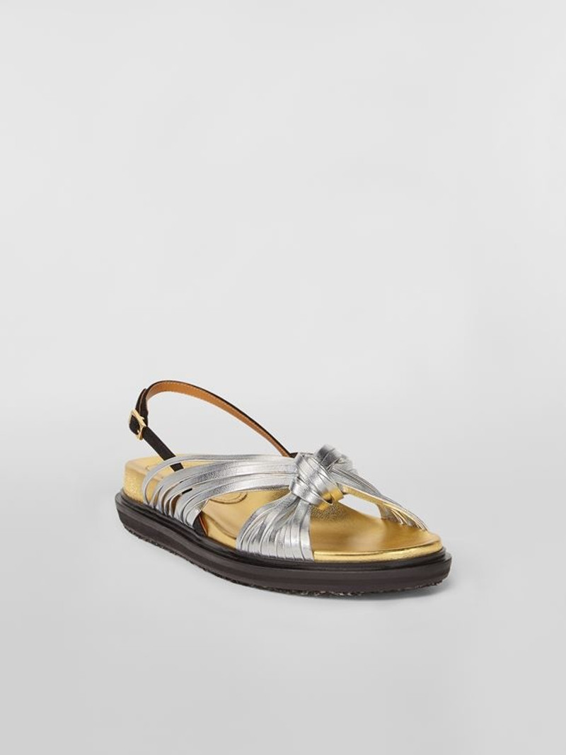 Marni SILVER LAMINATED LEATHER FUSSBETT WTIH CRISS-CROSS STRAPS outlook