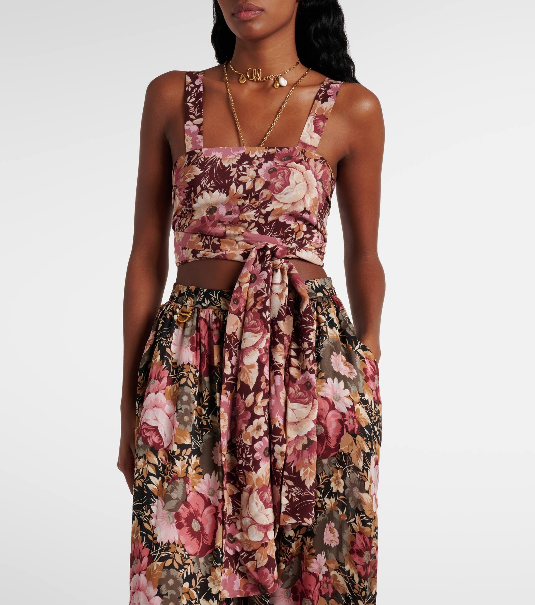 Floral crêpe de chine crop top - 6