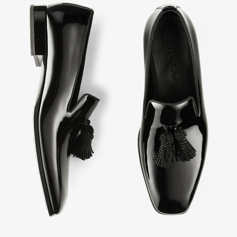 Foxley/M Black Patent Slip-On Shoes with Crystal Tassels 4