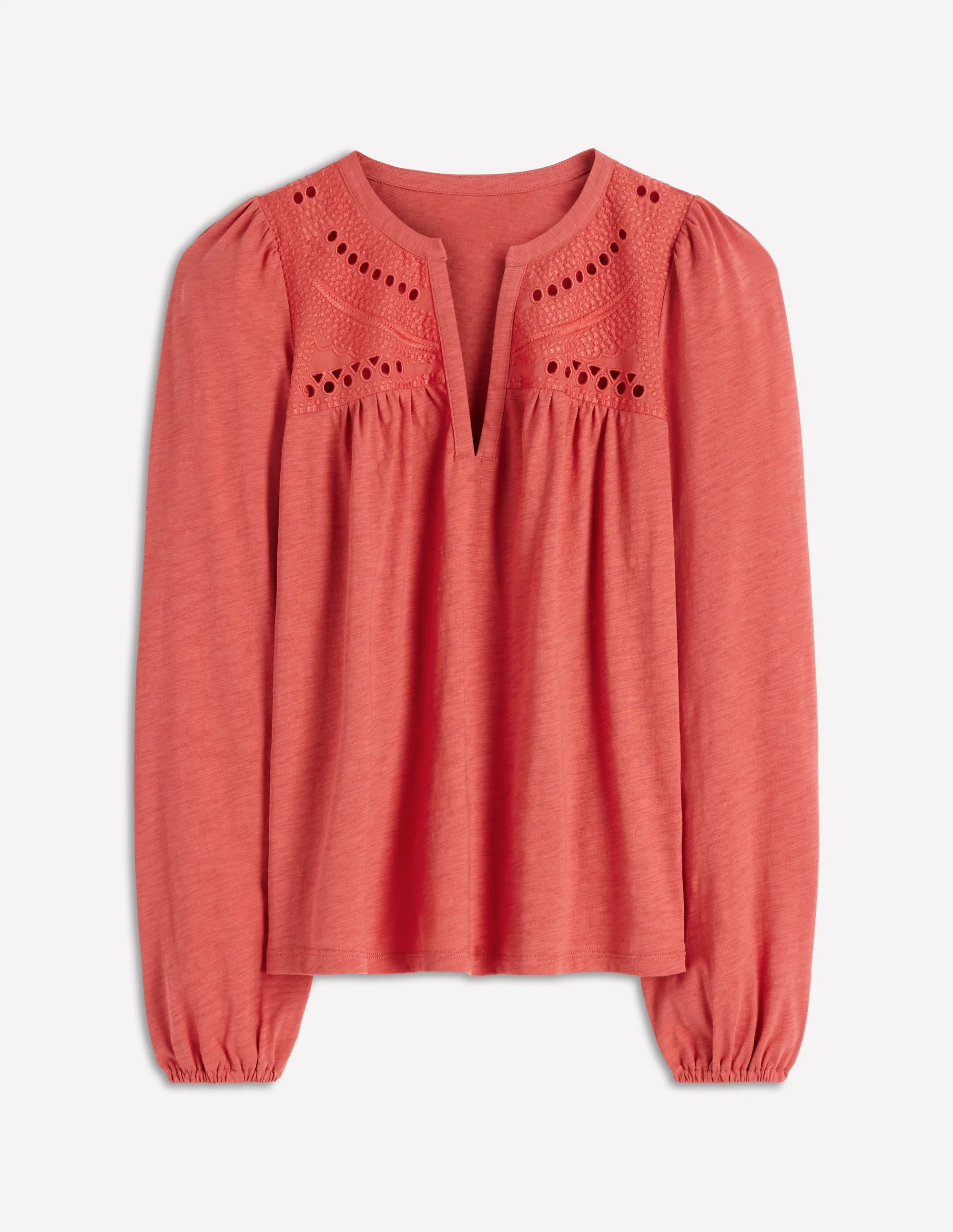 Woven-Mix Notch Neck Top-Baked Apple - 1