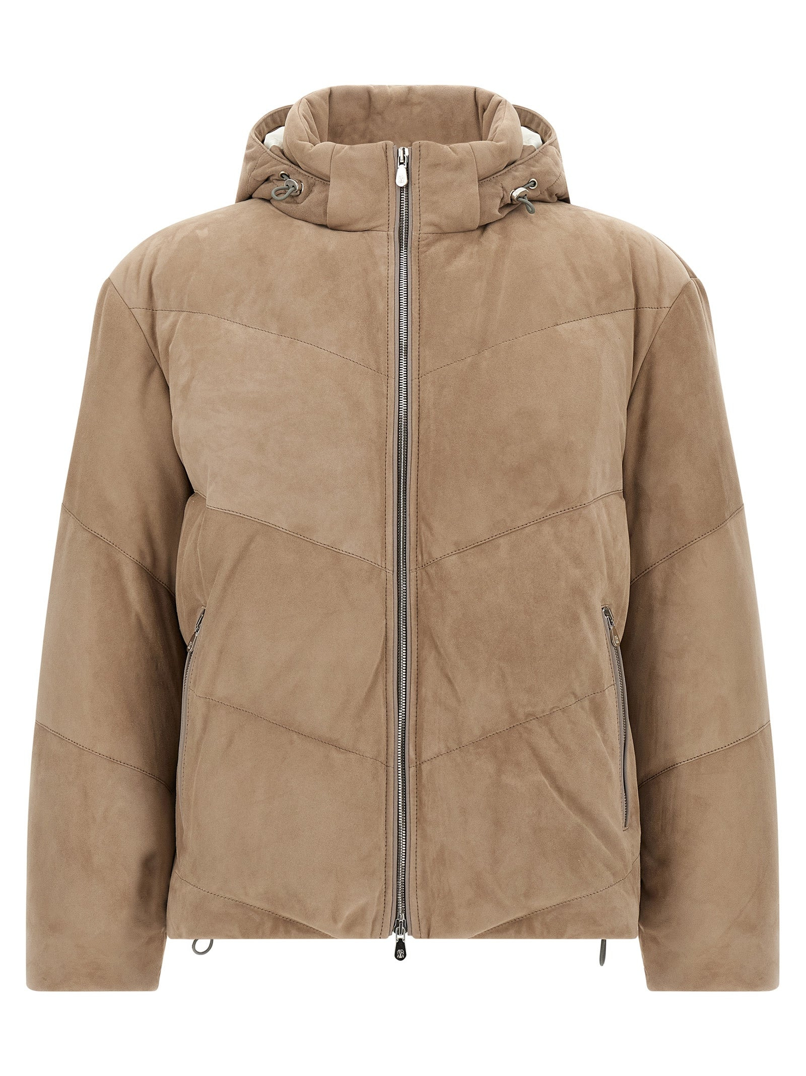 Suede Down Jacket Puffer Jackets Beige - 1