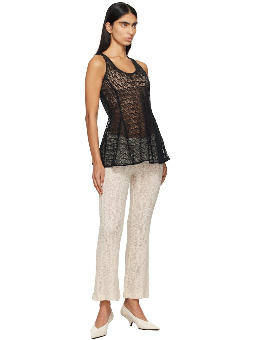 Black Tailored Lace Tank Top - 4