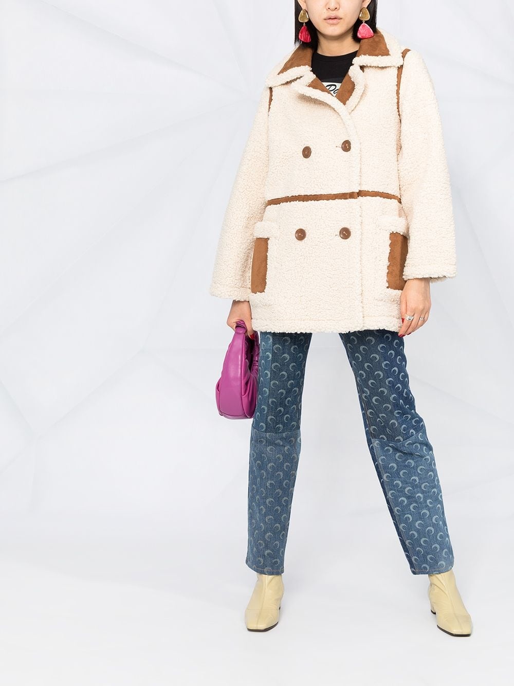 double-breasted faux-shearling coat - 2