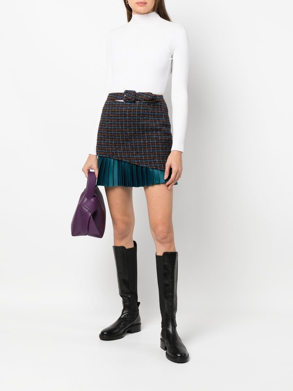layered  checked mini skirt - 2