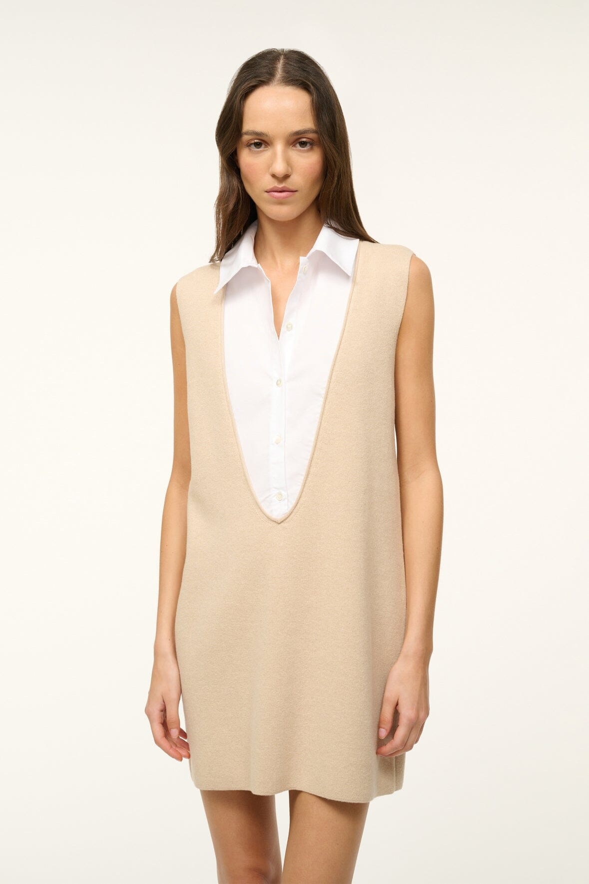 STAUD MINI LESLIE DRESS CAMEL WHITE - 2