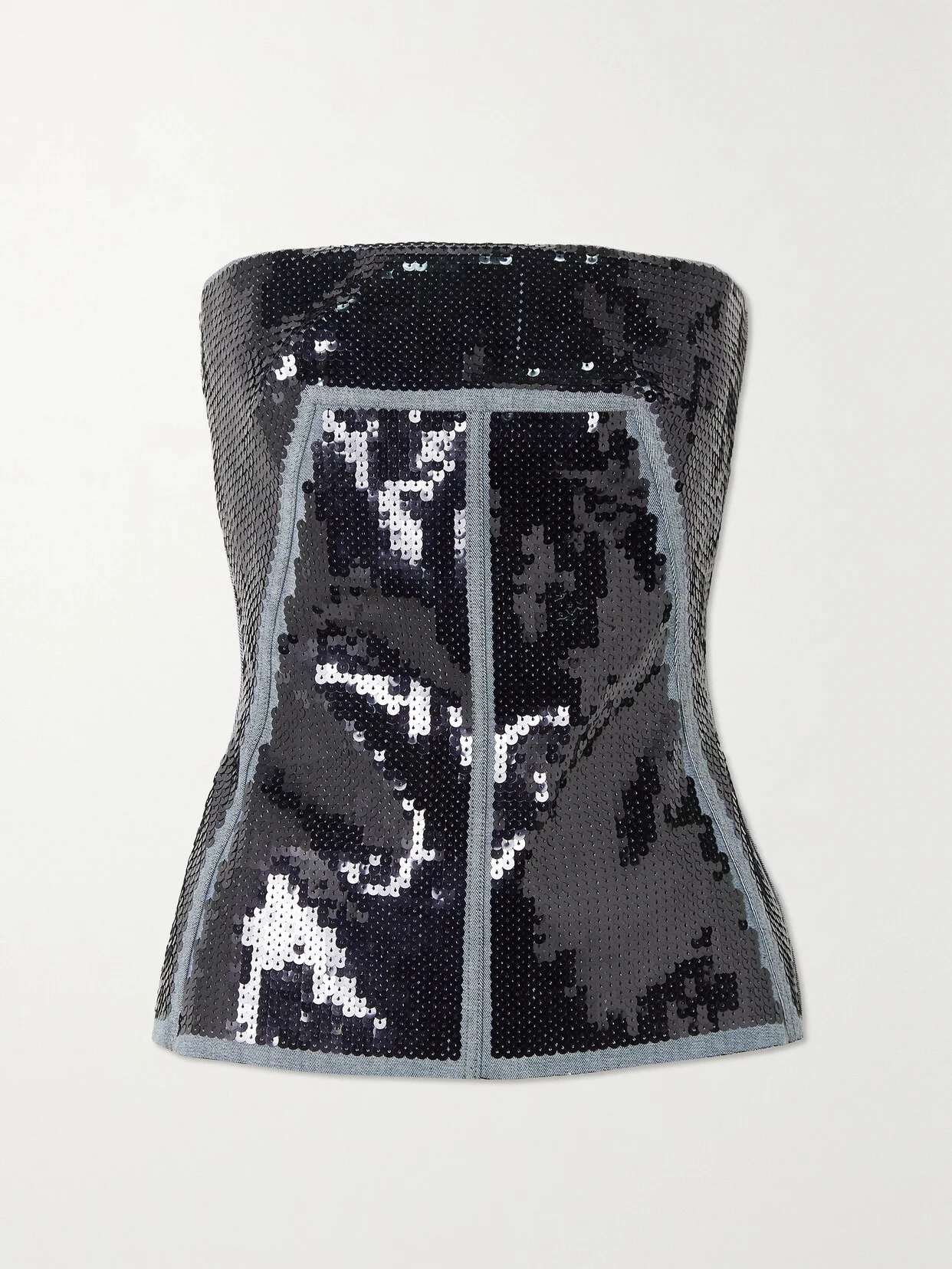 Sequined Stretch-denim Bustier Top - 1