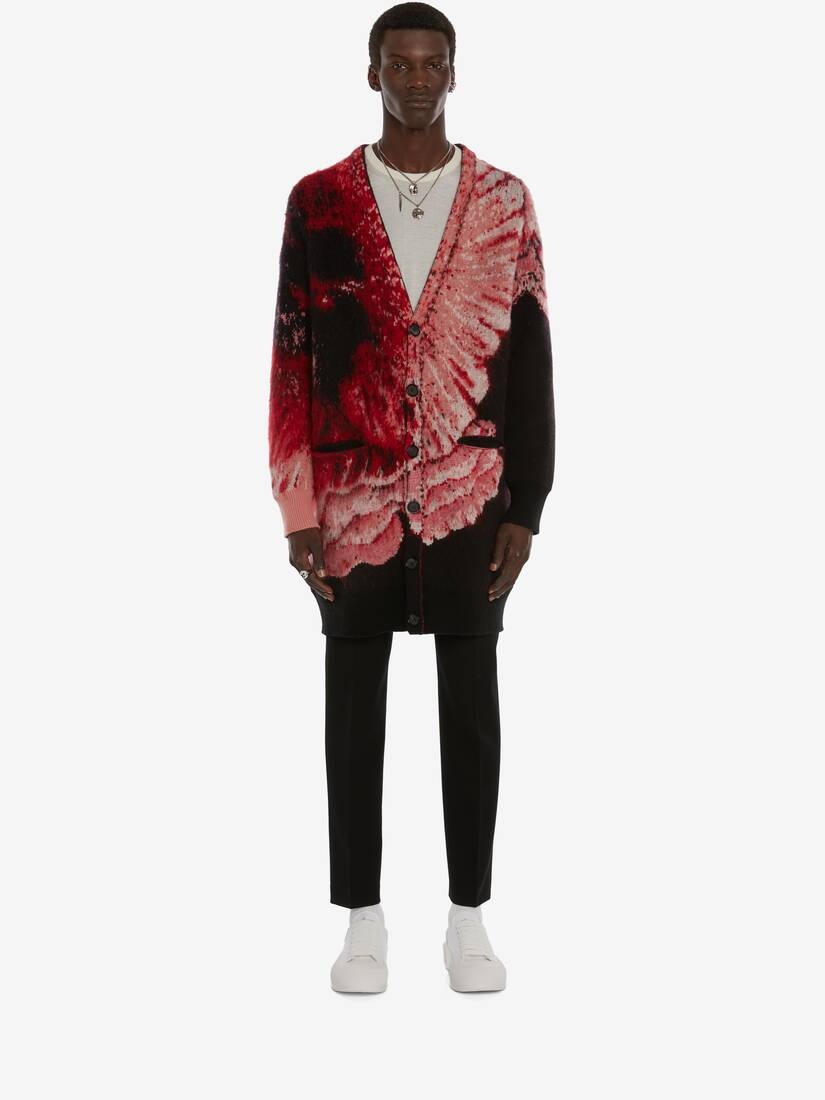 Flower Jacquard Oversized Cardigan in Black/pink - 2