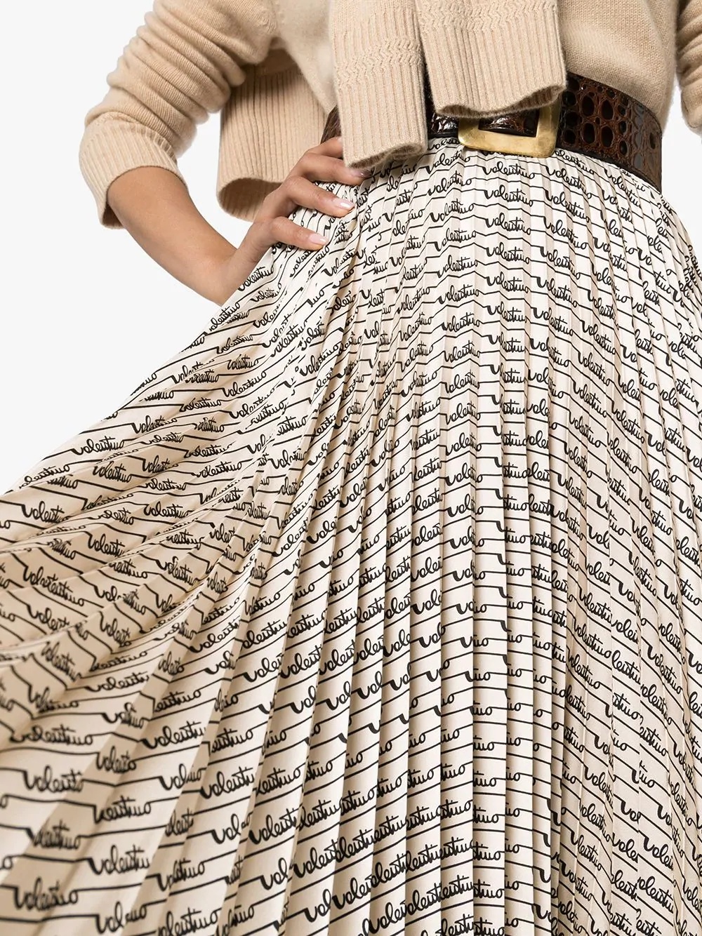 Signature print pleated midi skirt - 5