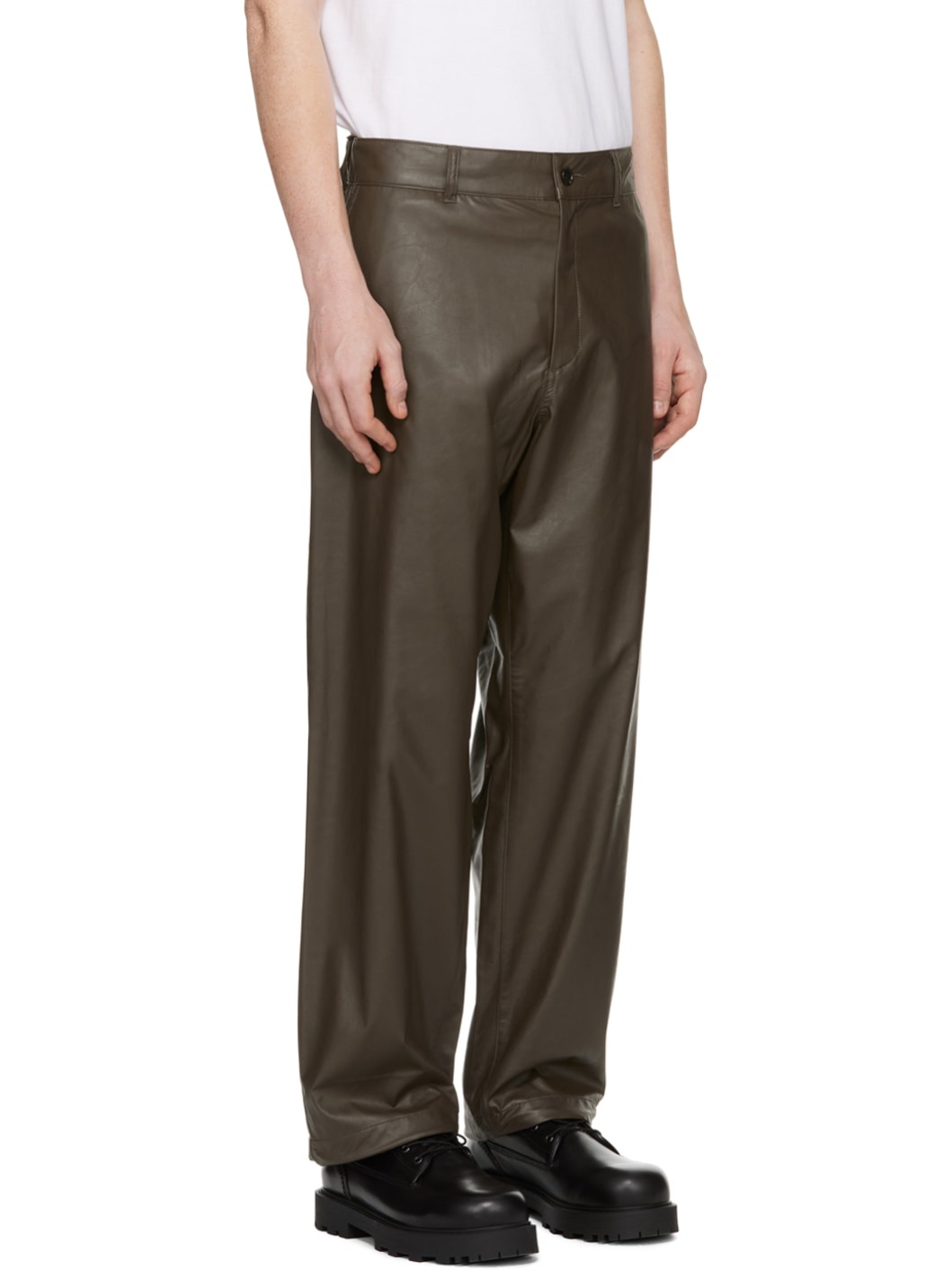 Brown Wide Faux-Leather Trousers - 2