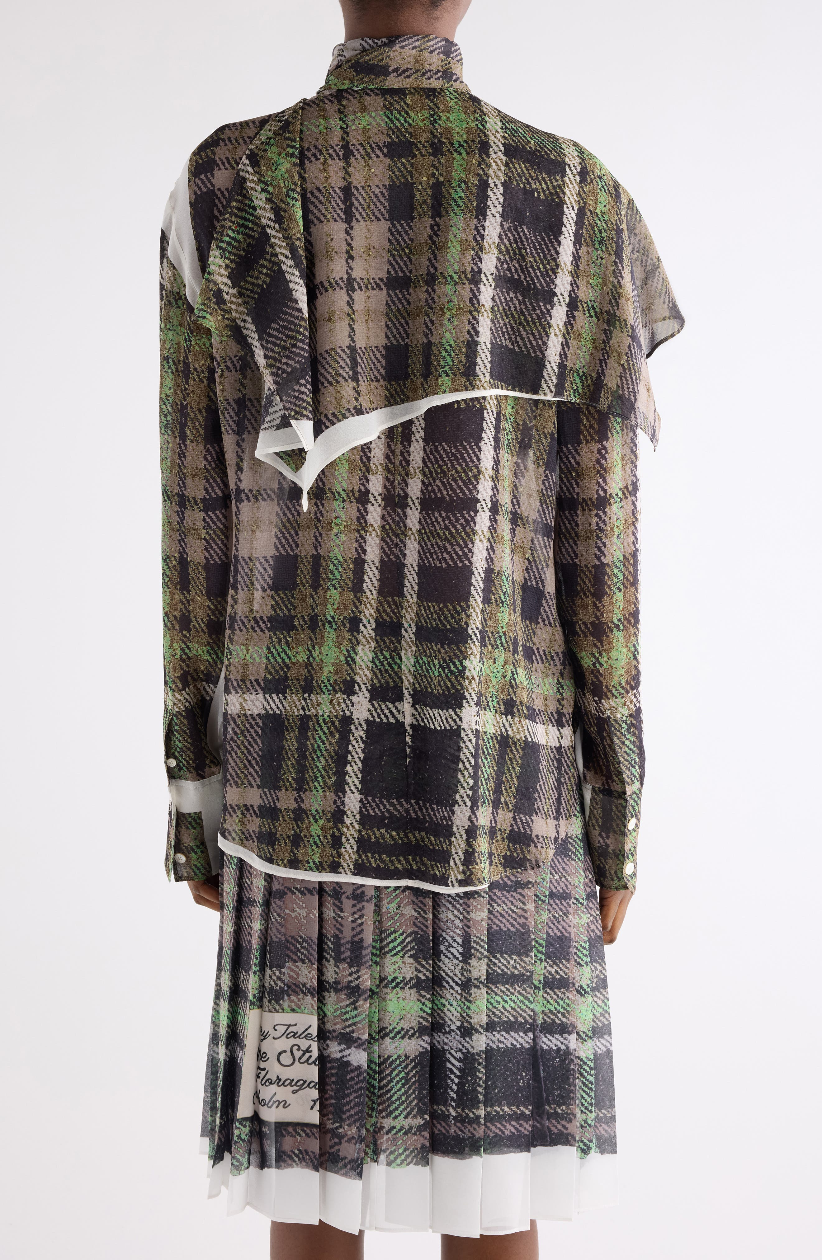 Acne Studios Senelle Plaid Silk Shirt in Green/Grey at Nordstrom - 3