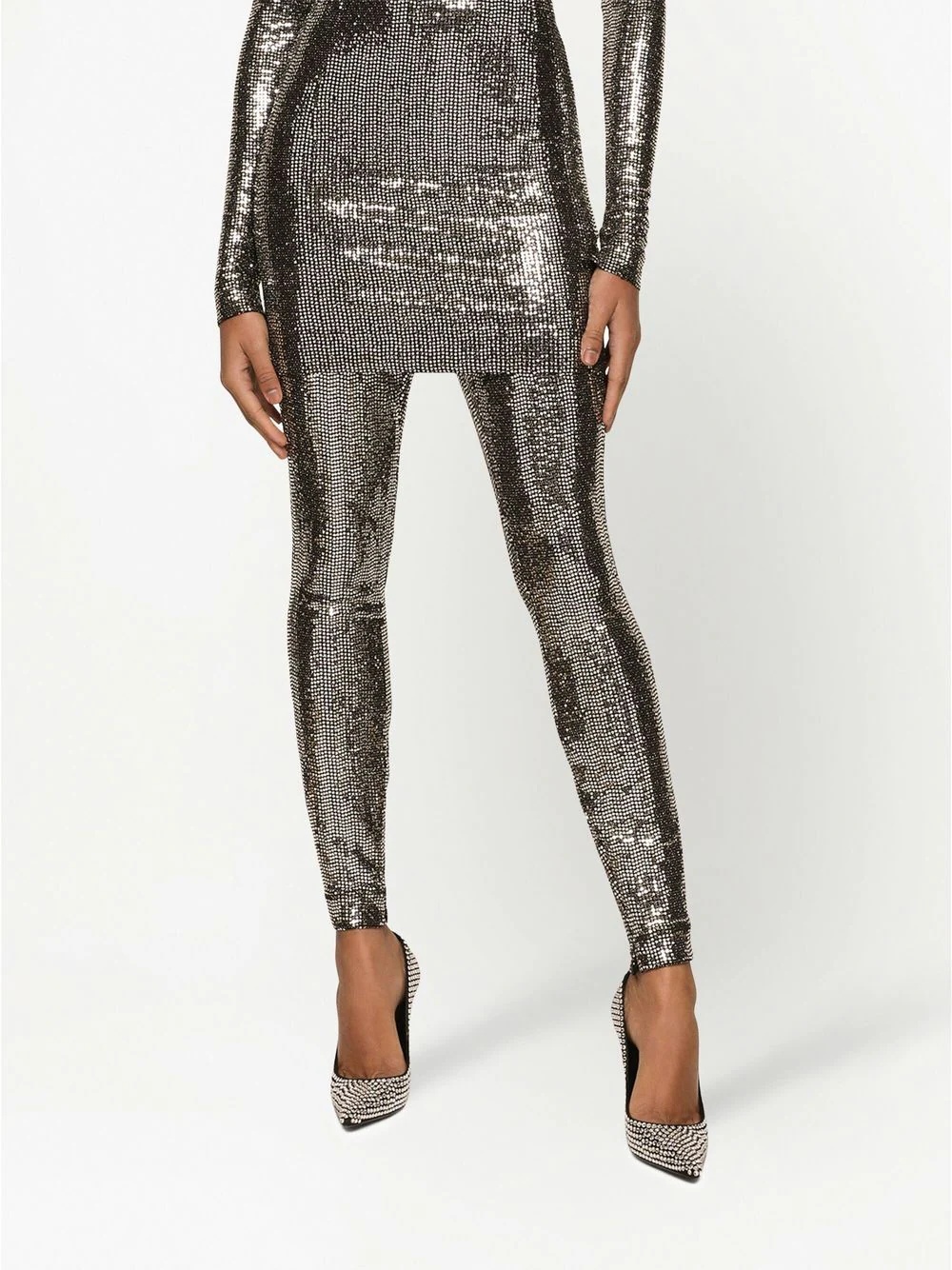 logo-waistband metallic leggings - 3