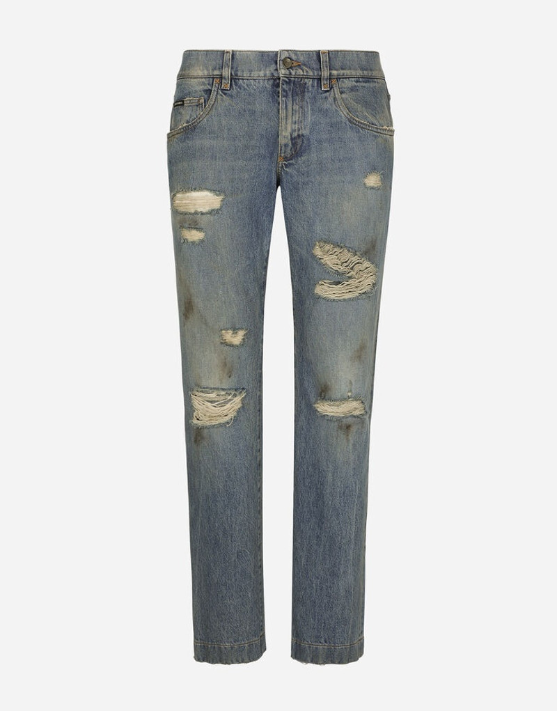 Washed denim jeans with rips 1
