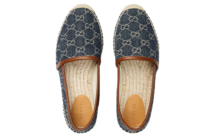 (WMNS) Gucci Denim Series Breathable Wear-Resistant Double g Jacquard Flat Shoes Blue 580877-2KQ50-4 - 3