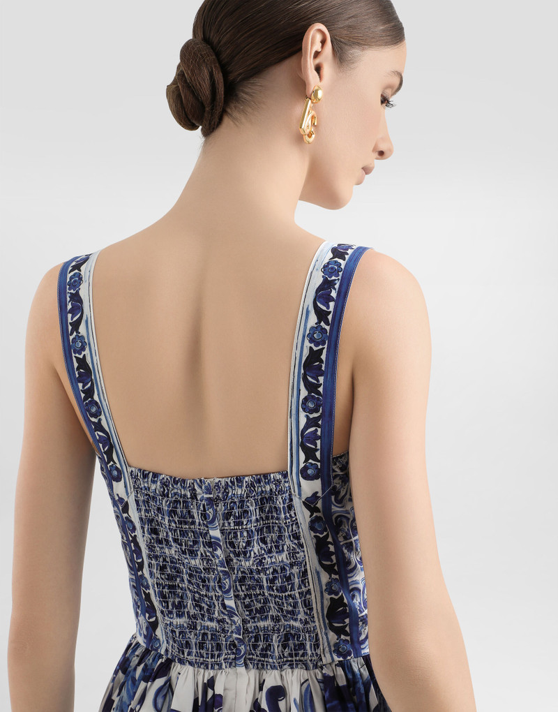 Calf-length bustier dress in majolica-print poplin 5