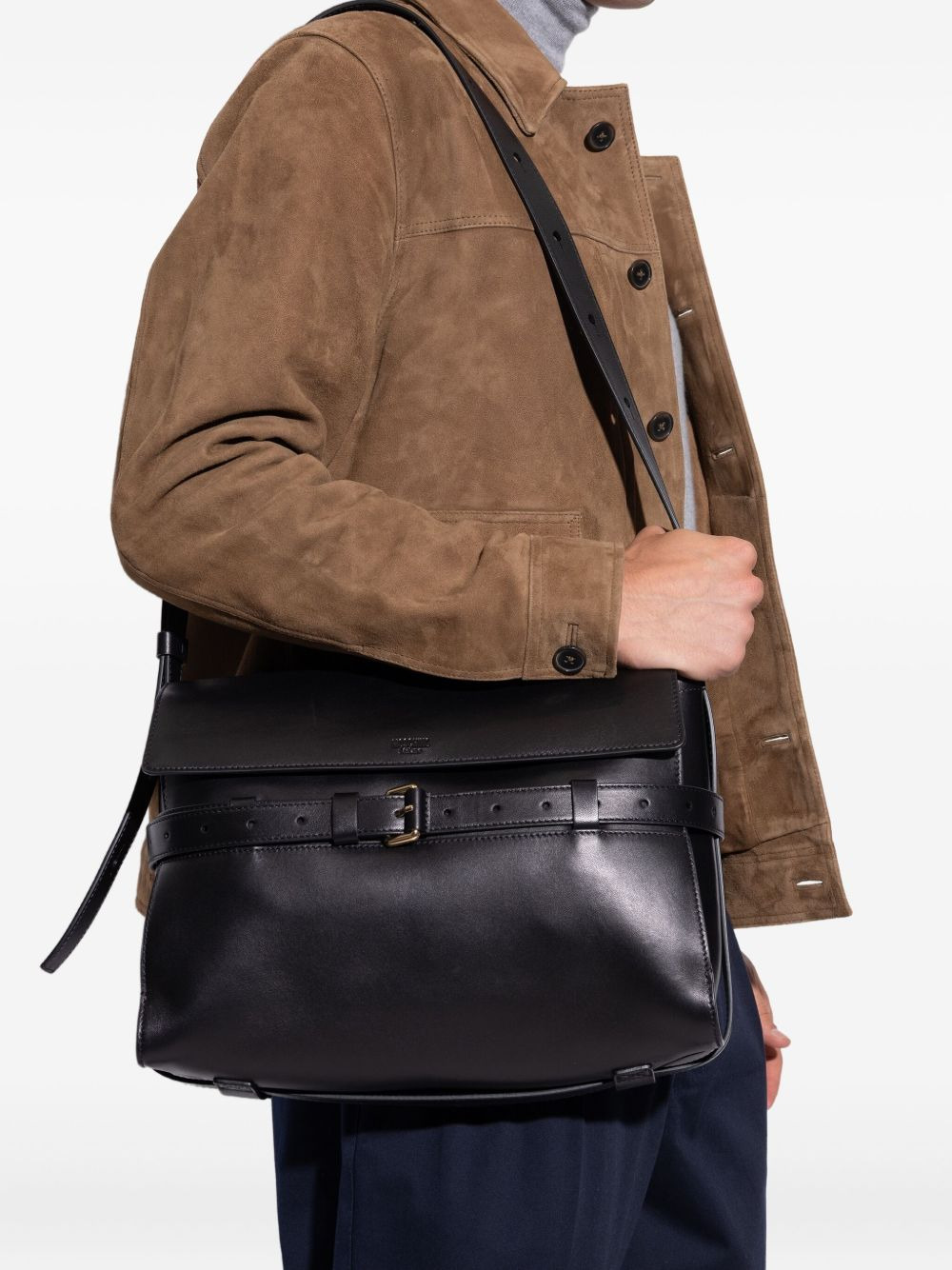 belted leather shoulder bag - 2
