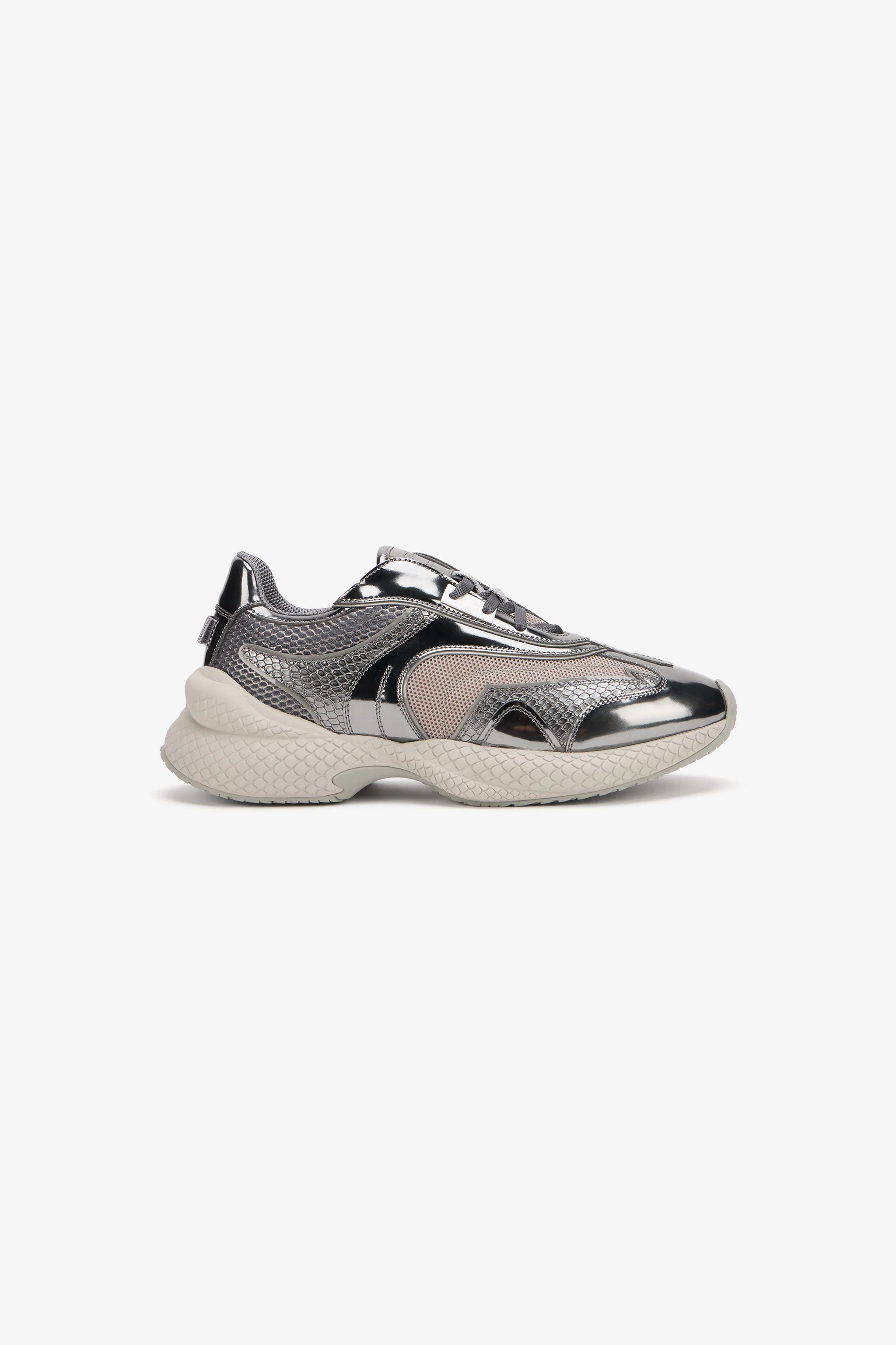 Silver Leather Chunky Sneaker - 1