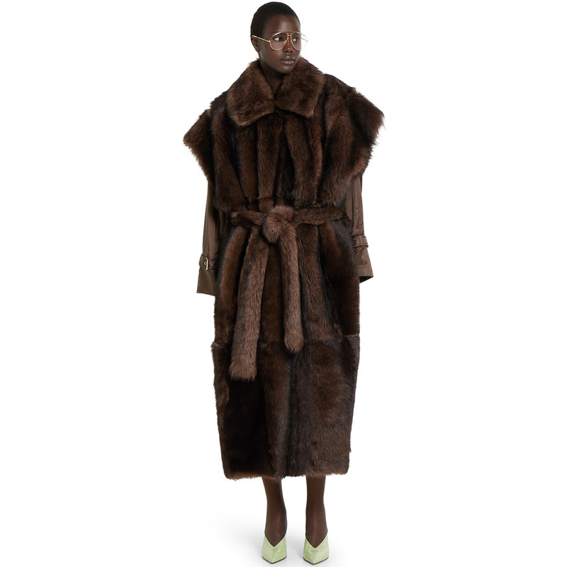 Soft hairy shearling coat with belt 3