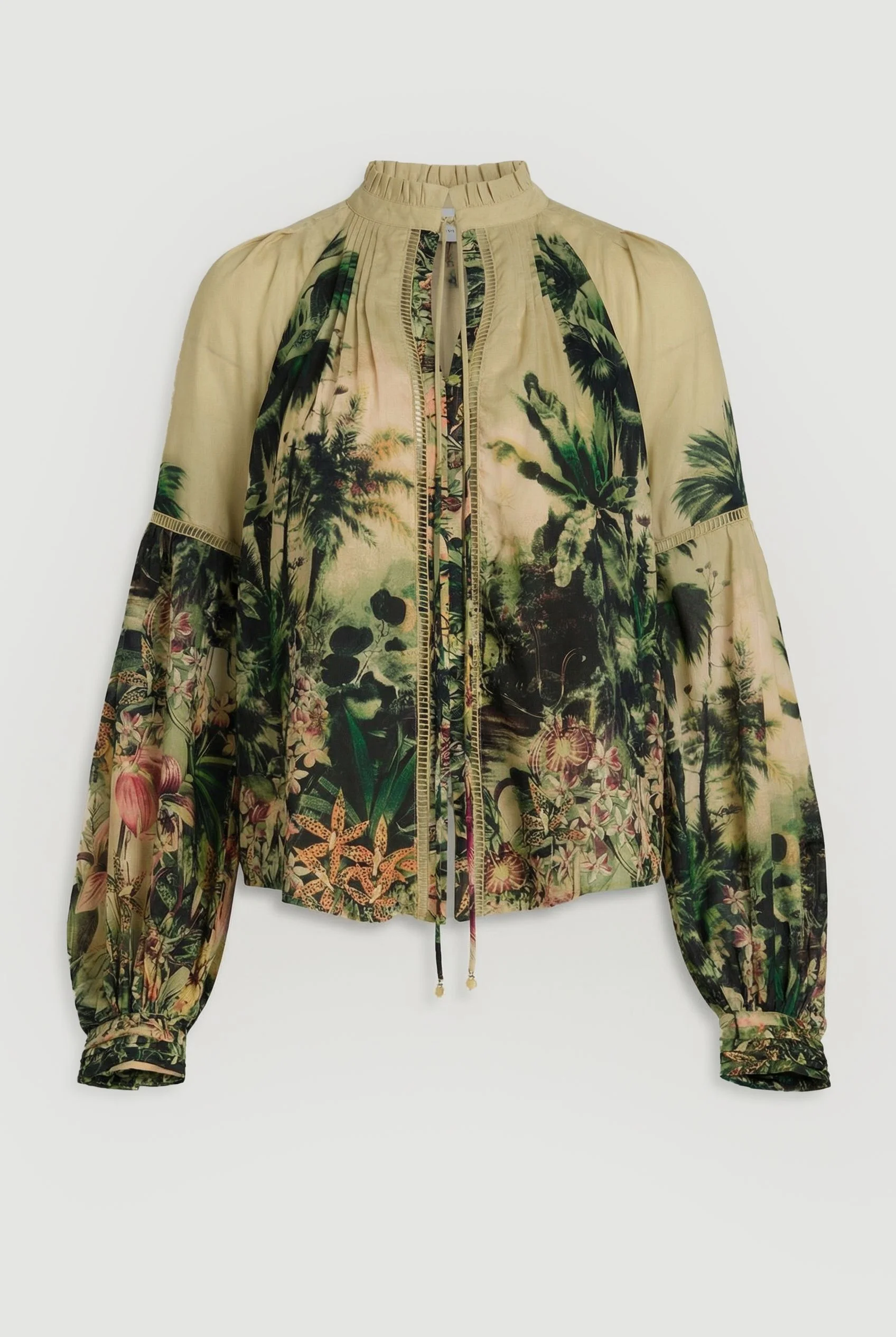 Botanical Print Woven Balloon Sleeve Blouse - 1