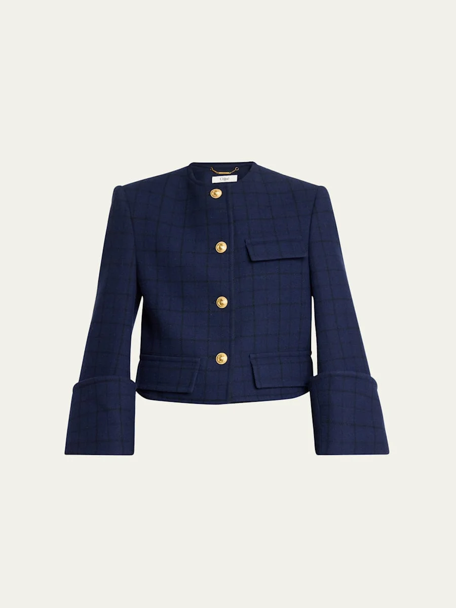 Lower Impact Wool Check Crop Jacket - 1