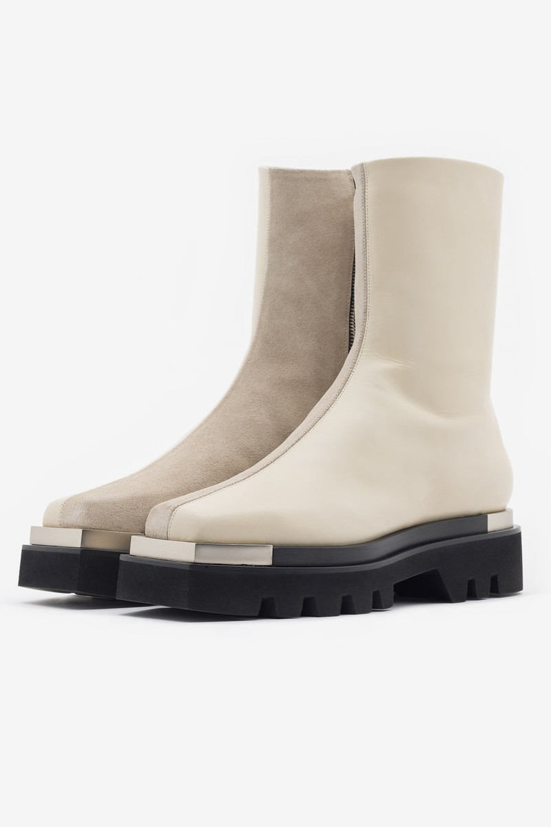 Metal Tip Combat Boots in Nude Suede 2