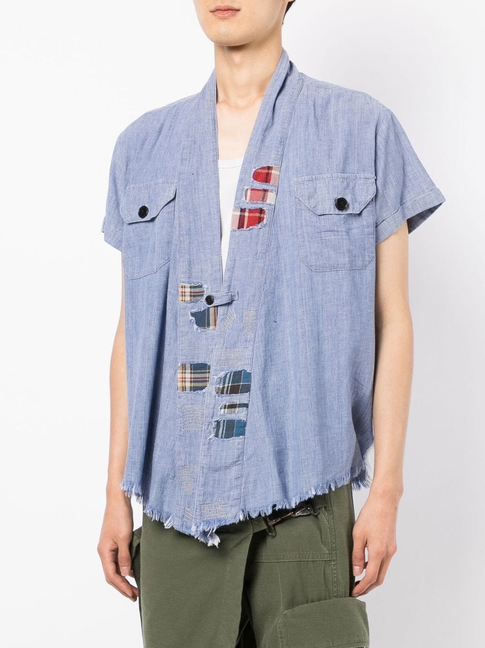 patchwork open denim-shirt - 3