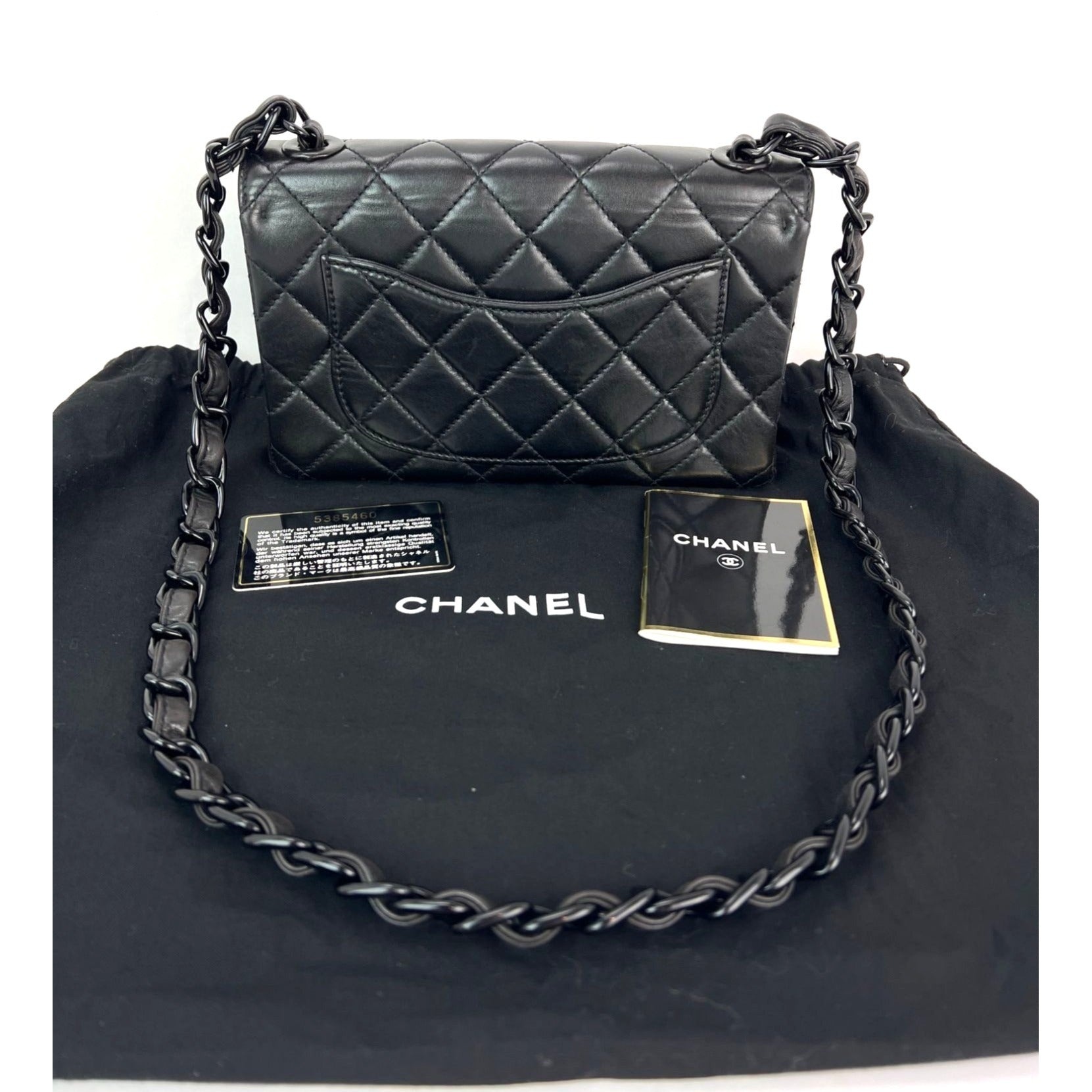 Chanel Vintage Quilted Lambskin Black Resin Chain Small Classic Single Flap Bag RARE - 2