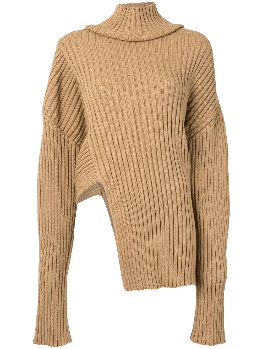 asymmetric ribbed high neck jumper - 1