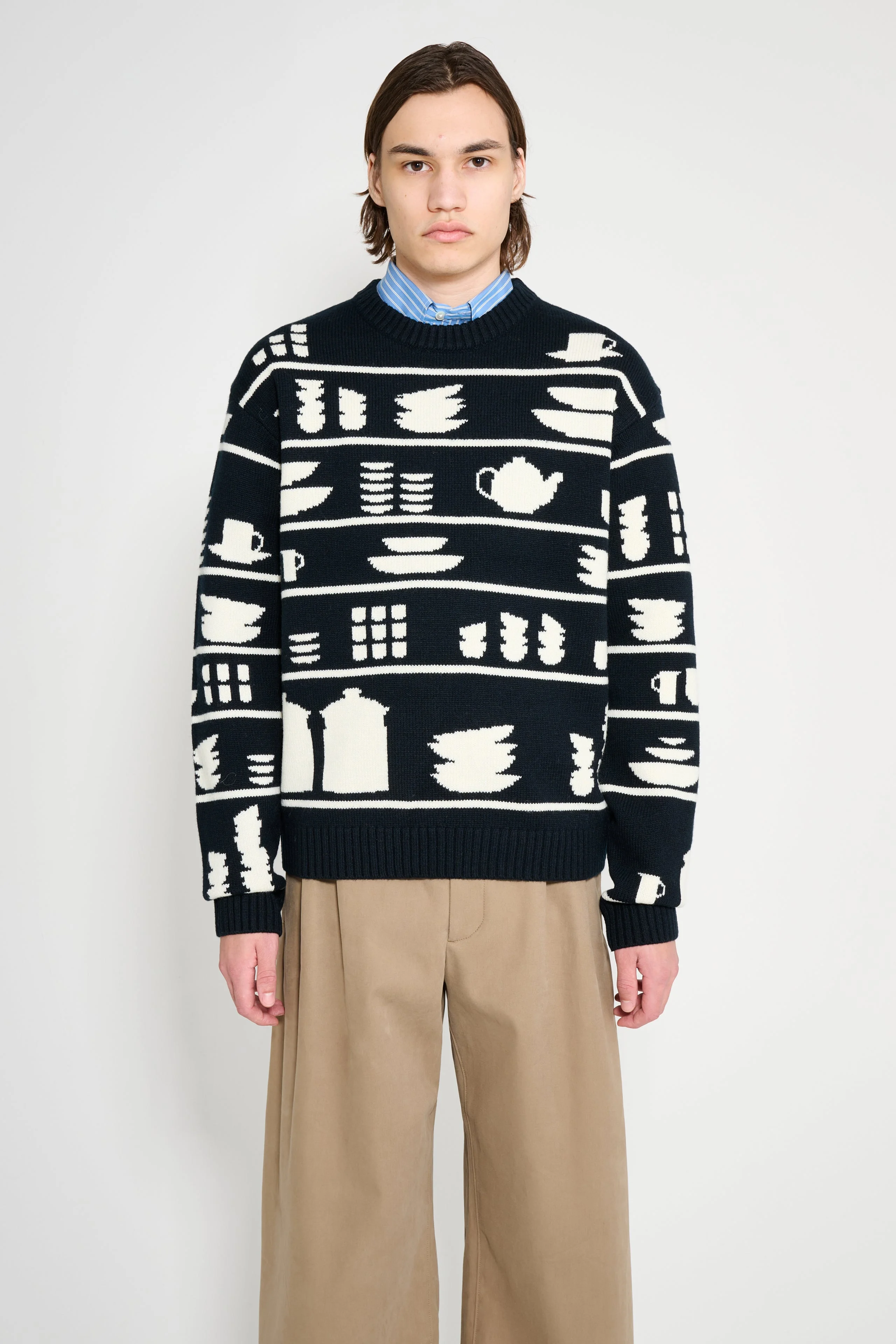JW ANDERSON CROCKERY JACQUARD JUMPER BLACK / WHITE - 1