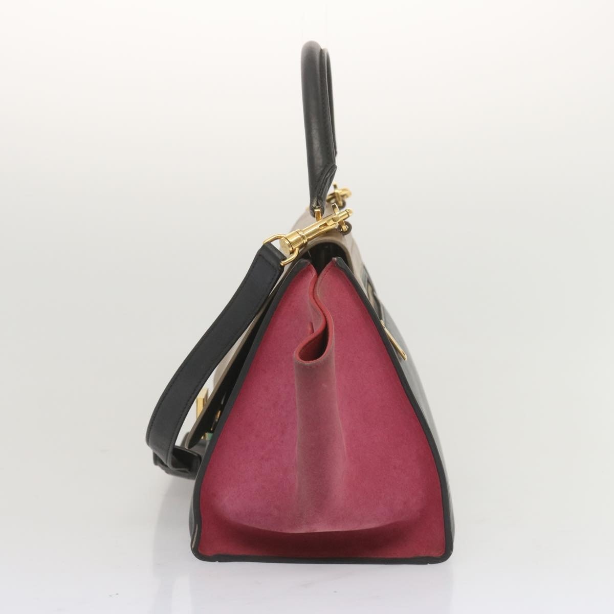 CELINE Trapeze Hand Bag Leather Beige Pink - 3