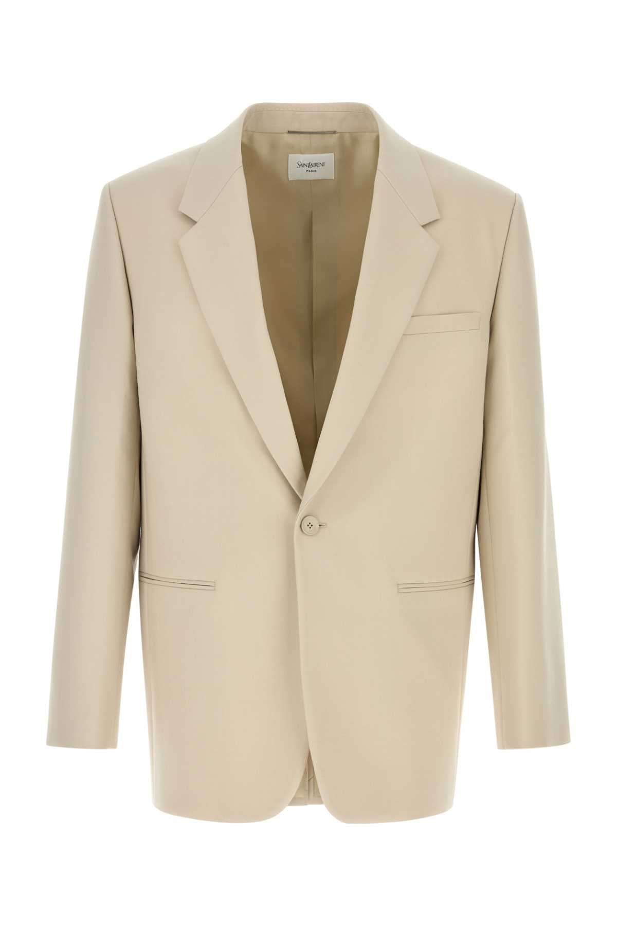 Saint Laurent Men Sand Wool Blazer - 1
