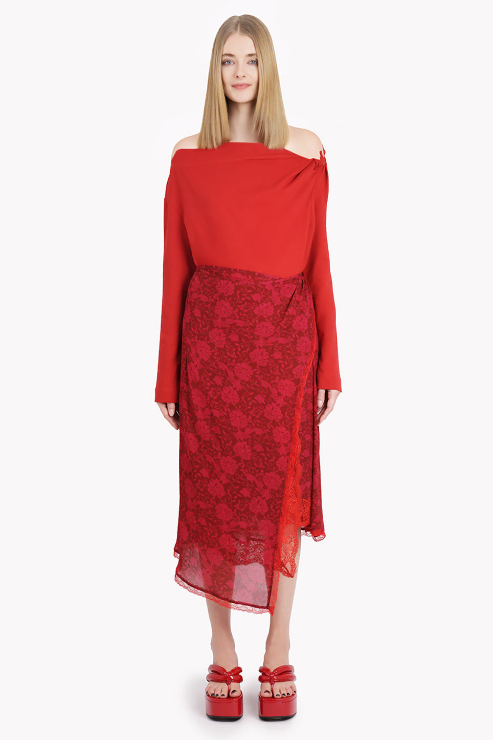 HEMAC L/S ONE SHOULDER KNOT DETAIL TOP | RED - 3